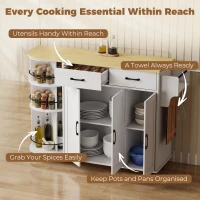 HOMCOM 53" Kitchen Island with Power Outlet and Drop Leaf, Kitchen Cart on Wheels with 360° Rotating Rack, White(m-6)