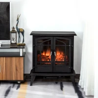 HOMCOM Electric Fireplace Heater, Fireplace Stove with Realistic LED Flames and Logs, Remote Control and Overheating Protection, 1400W, Black(m-10)