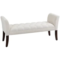 HOMCOM Upholstered Bedroom Bench with Button Tufted Design, End of Bed Bench with Arms and Solid Wood Legs, Cream White(m-1)