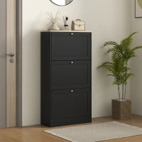 HOMCOM Modern Shoe Storage Cabinet with 3 Flip Drawers and Adjustable Shelves for 12-18 Pairs of Shoes, Black(m-10)