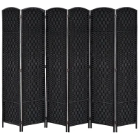 HOMCOM Room Divider 6 Panel, 6FT Tall Folding Privacy Screen, Freestanding Hand-Woven Partition for Room Separation with 360° Hinges, Paper Rope Diamond Weave, Black(m-1)