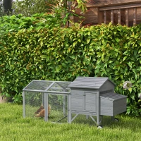 PawHut 96.5" Chicken Coop Wooden Hen House Poultry Cage Pen Portable with Wheels and Nesting Box, Chicken Cage for Backyard Outdoor, Gray(m-2)