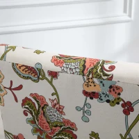 HOMCOM Linen Fabric Dining Chair with Pine Wood Legs and Sponge Padded Cushion, for Living Room, Dining Room, Flower Pattern(m-7)