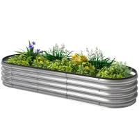 Outsunny 6' x 2' x 1' Large Outdoor Planter Box, Galvanized Raised Garden Bed with Metal Plant Stake, Silver(m-2)