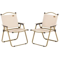 Outsunny 2 Pack Folding Camping Chair, Portable Beach Chairs Armchairs, Perfect for Festivals, Fishing, Picnic and Hiking, Khaki(m-1)