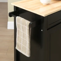 HOMCOM Kitchen Island Cart, Rolling Kitchen Island with Storage Shelf, Solid Wood Top, Drawer, for Dining Room, Black(m-8)