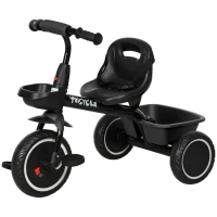 Qaba Tricycle for Toddlers Age 2-5 with Adjustable Seat, Storage Baskets, Black(m-1)