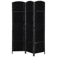 HOMCOM Room Divider 3 Panel, 6FT Tall Folding Privacy Screen, Freestanding Hand-Woven Partition for Room Separation with 360° Hinges, Paper Rope Diamond Weave, Black(m-11)