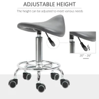 HOMCOM PU Leather Adjustable Stool, Rolling Saddle Stool with Wheels for Massage, Spa, Clinic, Beauty and Tattoo, Gray(m-4)