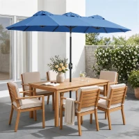 Outsunny Double-sided Patio Umbrella, 9.5' Outdoor Umbrella with Push Button Tilt and Crank, 3 Air Vents and 12 Ribs, Navy Blue(m-8)