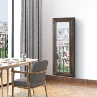 HOMCOM 59" x 23.5" Full Length Mirror, Farmhouse Wall Mount and Leaner Floor Mirror, Vertical and Horizontal for Bedroom, Dark Brown(m-8)