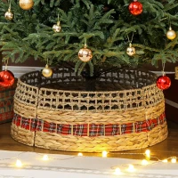 HOMCOM 23 inch Rustic Christmas Tree Skirt, Water Hyacinth Christmas Tree Collar for Party, Holiday, Home Decoration, Natural(m-9)