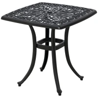 Outsunny 21" Square Outdoor End Table, Cast Aluminum Patio Side Table with Umbrella Hole for Garden, Balcony, Poolside, Black(m-9)