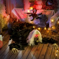Outsunny 72" Life Size Halloween Animated Crawling Zombie with Glowing LED Eyes, Battery Operated, Indoor Outdoor Party Props(m-7)