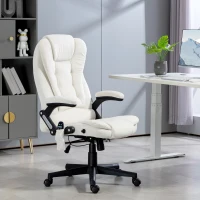 Vinsetto 6 Point Executive Office Chair with Heat, Velvet High Back Vibrating Massage Office Chair, Cream White(m-10)