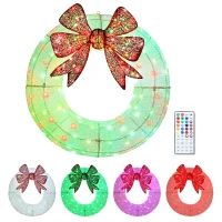 Outsunny 36 Inch Lighted Wreath Decoration with Dual Color LED, Christmas Wreath with Daily Timer, Remote for Indoor Outdoor(m-11)