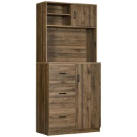 HOMCOM 70" Buffet Hutch with 3 Drawers, Kitchen Pantry with Sliding Door, Large Cabinet and Adjustable Shelves, Walnut(m-1)