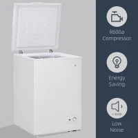 HOMCOM Compact Chest Freezer 3.5 Cubic Feet with Removable Basket, Mini Deep Freezer with Single Door 7 Temperature Setting, Drain Hole for Apartment, Kitchen, or Home Office, White(m-7)
