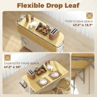 HOMCOM 53" Kitchen Island with Power Outlet and Drop Leaf, Kitchen Cart on Wheels with 360° Rotating Rack, White(m-5)