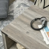 HOMCOM Farmhouse Coffee Table with Storage and Drawer, Rustic Coffee Table for Living Room, Open Shelf, Gray Oak(m-8)