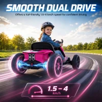 Qaba 12V Electric Go Kart for Kids with Dual Motors, Adjustable Seat, Soft Start, LED Lights, EVA Wheels, for Age 3-6, Pink(m-6)
