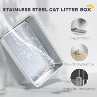 PawHut Extra Large Stainless Steel Litter Box, Enclosed Cat Litter Box with Scoop, Top Entrance, Non-slip Pads, Black(m-7)
