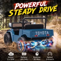 Qaba Licensed Toyota Pickup Ride on Truck, 24V Kids Electric Car with Dual Motors, Up to 3.7MPH for Kids 3-8 Years Blue(m-6)