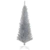 HOMCOM 5ft Unlit Pencil Artificial Christmas Tree with Realistic Branches and 294 Tips, Plastic Base, Silver(m-11)