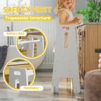 Qaba Height Adjustable Toddler Tower w/ Safety Rail, Handlbar, for Bathroom, Kitchen, White(m-5)