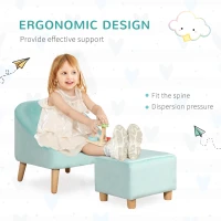 Qaba Kids Sofa Set, Toddler Chair, Sofa & Ottoman for Bedroom, Playroom, Children's Couch for 3-5 Years, Blue(m-4)