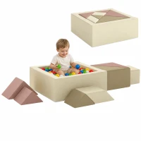 Qaba Toddlers Climbing Toys, 9-Piece Foam Climbing Blocks with Tangram Play, Washable Covers for Crawling or Ball Pit Play(m-13)