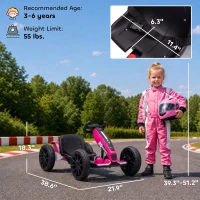 Qaba 12V Electric Go Kart for Kids with Dual Motors, Adjustable Seat, Soft Start, LED Lights, EVA Wheels, for Age 3-6, Pink(m-3)