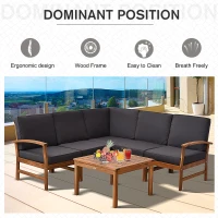 Outsunny 6 Piece L Shape Garden Sofa Set Solid Acacia Wood Garden Furniture Set with a Coffee Table for Yard and Bistro, Grey(m-6)