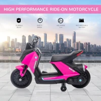 Aosom 6V Kids Motorcycle Dirt Bike Electric Battery-Powered Ride-On Toy Off-road Street Bike with Music, Headlights, Rechargeable Battery, Training Wheels, for Ages 2-4, Pink(m-4)