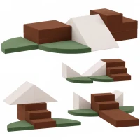 Qaba Foam Climbing Blocks, 8PCS Climbing Toys, Velvet Fabric, Foam, Non-Slip, Kids Soft Play Set for Crawling, Ages 1+, Brown(m-1)
