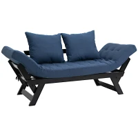 HOMCOM Single Person 3 Position Convertible Chaise Lounger Sofa Bed with 2 Large Pillows and Oak Frame, Dark Blue(m-1)