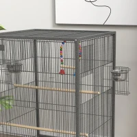 PawHut 31" Bird Cage for Parrots Lovebirds Budgies Finches, Flight Cage with 5 Doors, Swing, Stainless Steel Bowls, Removable Tray, Wheel, Grey(m-10)