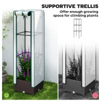 Outsunny Garden Bed with Trellis, Outdoor Plant Box with PE Cover, Drainage Holes and Zipper Door, 15.7" x 15.7" x 48.8", Brown(m-4)