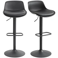 HOMCOM Counter Height Bar Stools Set of 2, Streamlined Bar Chairs with Adjustable Height and Swivel PU Leather Seat, Black(m-9)