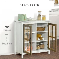 HOMCOM Sideboard Buffet Cabinet, Glass Door Kitchen Cabinet with Storage,  Accent Entryway Cabinet with Adjustable Shelf for Living Room, Distressed White(m-5)