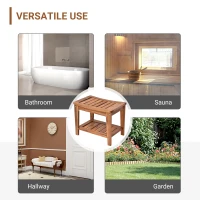 HOMCOM Acacia Wood Shower Bench Seat with Towel Shelf, 2-Tier Bathroom Spa Bathing Stool(m-6)