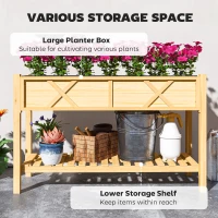 Outsunny Raised Garden Bed, 47 x 22 x 31.5 in. Elevated Wood Planter Box with Storage Shelf, Drainage Holes, and Liner, Natural(m-4)