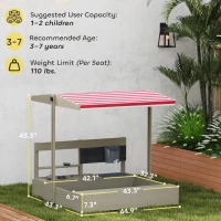 Outsunny Kids Sandbox with Height Adjustable Canopy, Wooden Sandbox Backyard Toy with Kitchen Playset Accessories(m-3)