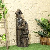Outsunny Outdoor Water Fountain, Decorative Garden Birdhouse, 3-Tier Cascading Waterfall with LED Lights and Water Wheel(m-10)