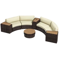Outsunny 8 Piece Patio Furniture Set with 4 Rattan Sofa Chairs & 4 Tables with Storage & Umbrella Hole, Mixed Brown(m-1)