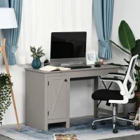 HOMCOM Home Office Writing Desk with Lower Storage Cabinet and X Bar Metal Frame, Grey(m-2)