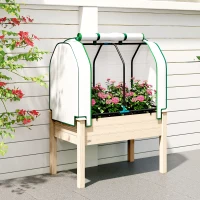 Outsunny Raised Garden Bed with PE Greenhouse Cover Outdoor Planter Box for Herbs and Vegetables, 35 x 22 x 47 inch, Natural(m-8)