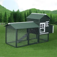 PawHut 84" Chicken Coop Wooden Hen House Rabbit Hutch Poultry Cage Pen Outdoor Backyard with Nesting Box and Run, Green(m-10)