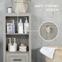 kleankin Short Bathroom Storage Cabinet, Bathroom Organizer with Open Compartments and Drawer for Living Room, Gray(m-5)