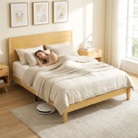 HOMCOM Queen Size Bamboo Platform Bed Frame with Headboard and 12 Poplar Slats, No Box Spring Needed, Easy Assembly, Natural(m-9)